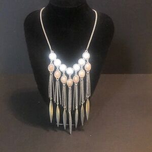 Lucky brand faux pearl crystal silver tone dangling necklace​